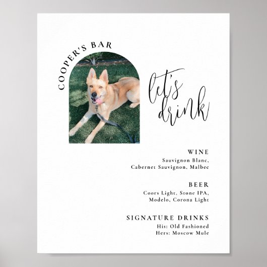 Bruiloft Bar Menu met Pet Photo Poster (Voorkant)