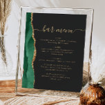 Bruiloft Bar Menu Smaragd Groene Gouden Agaat Donk Poster<br><div class="desc">Een elegant bord voor uw bruiloft bar menu. De woorden "bar menu" verschijnen in goudkleurige handschrift kalligrafie met swashes aan het begin en einde, met aanpasbare tekst hieronder. Een smaragdgroene waterverf agaatontwerp afgewerkt met gouden faux glitter versiert de linkerrand op een leisteen zwarte achtergrond. Zie ons collectie voor bijpassende bruiloft...</div>