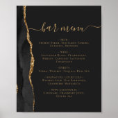 Bruiloft Bar Menu Zwart Gouden Agaat Donker Poster (Voorkant)