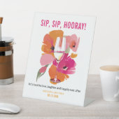 Bruiloft Bar Teken Bloemen Wijn Glas Sip Hoera Reclamebord Met Voetstuk (Insitu)