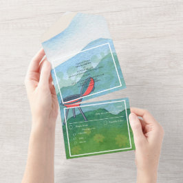 Bruiloft Barbecue Waterverf landschap All In One Uitnodiging