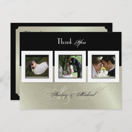 BRUILOFT BEDANKT DIY KLEUR/ 3 FOTOLIJSTEN BRIEFKAART (Voorkant / Achterkant)