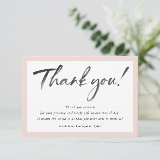 BRUILOFT BEDANKT inkt kalligrafie zwart blush roze (Staand voorkant)