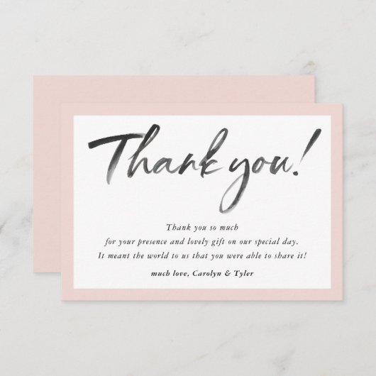 BRUILOFT BEDANKT inkt kalligrafie zwart blush roze (Voorkant / Achterkant)