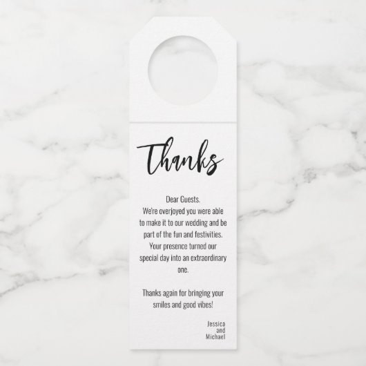 💍 Bruiloft Bedankt met foto Minimalist Elegant Flessenhanger (Voorkant)