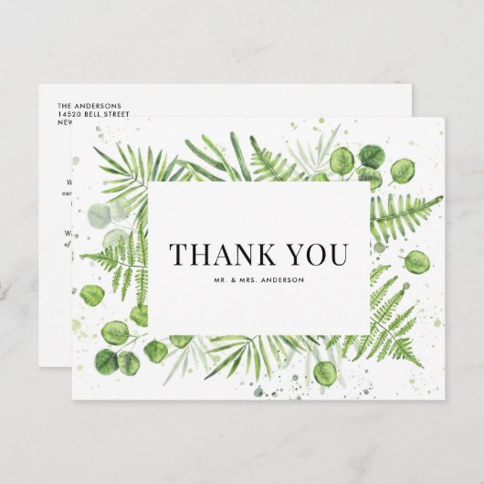 Bruiloft Bedankt met Varens en Eucalyptus Groene T Briefkaart (Voorkant / Achterkant)