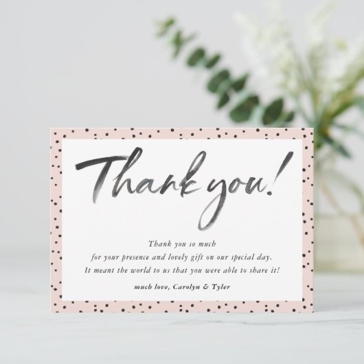 BRUILOFT BEDANKT zwarte inkt kalligrafie blush roz (Staand voorkant)