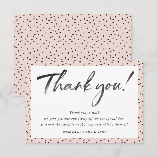 BRUILOFT BEDANKT zwarte inkt kalligrafie blush roz (Voorkant / Achterkant)