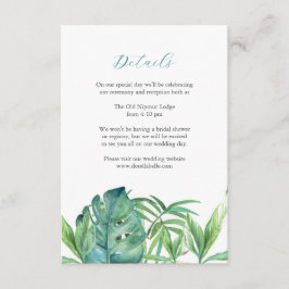 Bruiloft Behuizing Zorg Tropische Palm Bladeren Informatiekaartje