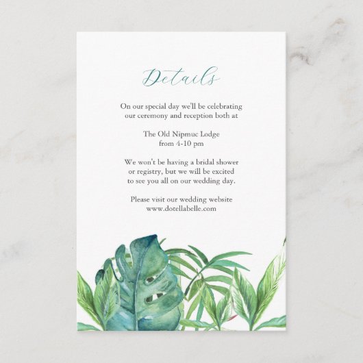 Bruiloft Behuizing Zorg Tropische Palm Bladeren Informatiekaartje (Voorkant)