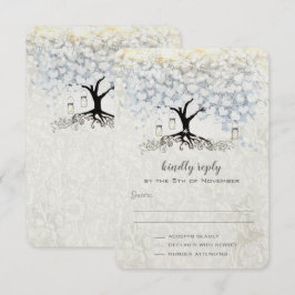 Bruiloft Bell Blauw Hart Blad Boom Bruiloft RSVP Kaart