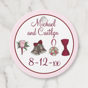 Bruiloft Bells Bloemen Bow Stropdas Bruids Rose Bo Bedankjes Labels