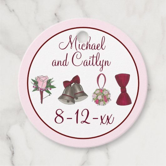 Bruiloft Bells Bloemen Bow Stropdas Bruids Rose Bo Bedankjes Labels (Voorkant)