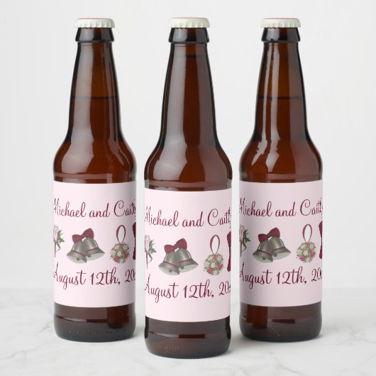 Bruiloft Bells Bloemen Bow Stropdas Bruids Rose Bo Bier Etiket (Flessen)