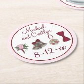 Bruiloft Bells Bloemen Bow Stropdas Bruids Rose Bo Ronde Kartonnen Onderzetter (Gebogen)