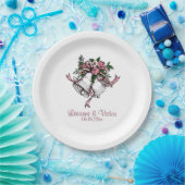 Bruiloft Bells Roze Namen Datum Gepersonaliseerd Papieren Bordje (Feest)