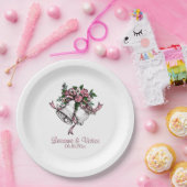 Bruiloft Bells Roze Namen Datum Gepersonaliseerd Papieren Bordje (Feest)