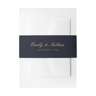 Bruiloft Belly Band Elegant Goud Marine Uitnodigingen Wikkel