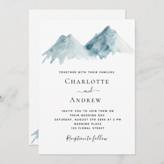 Bruiloft berglandschap blauw natuur kaart (Voorkant / Achterkant)