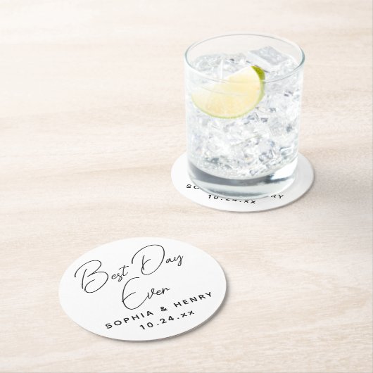 Bruiloft beste dag ooit modern elegant ronde kartonnen onderzetter (Insitu)