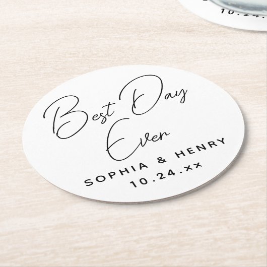 Bruiloft beste dag ooit modern elegant ronde kartonnen onderzetter (Gebogen)