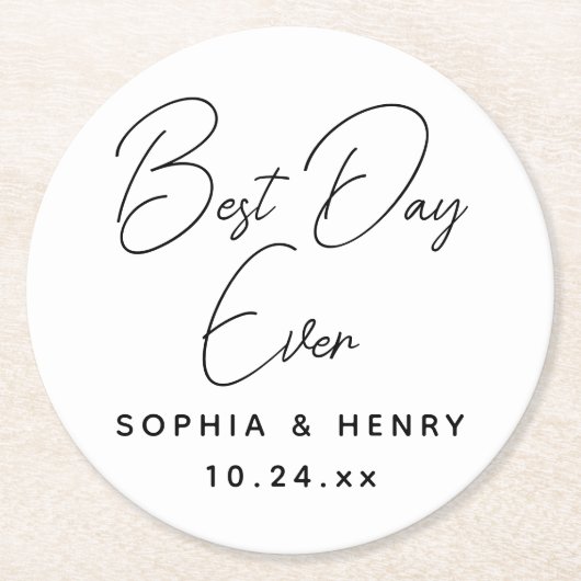 Bruiloft beste dag ooit modern elegant ronde kartonnen onderzetter (Voorkant)