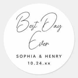 Bruiloft beste dag ooit modern elegant ronde sticker