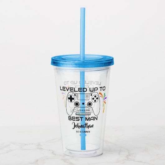 Bruiloft Beste Man Levelled Up Gamer Acryl Drinkbeker (Voorkant)