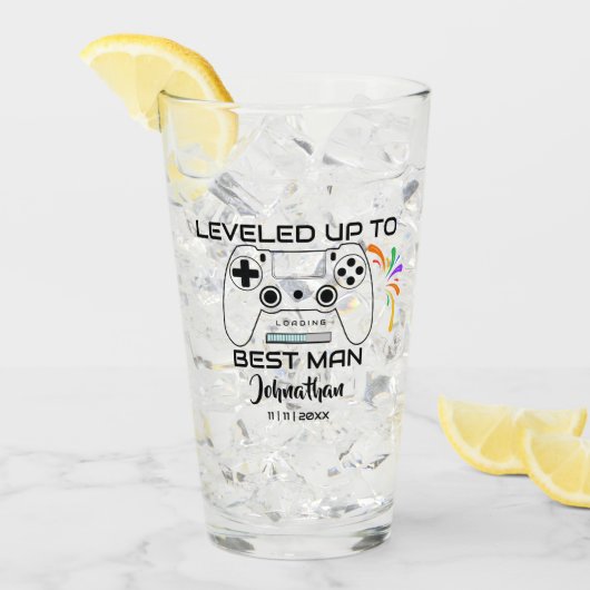 Bruiloft Beste Man Levelled Up Gamer Glas (Voorkant ijs)