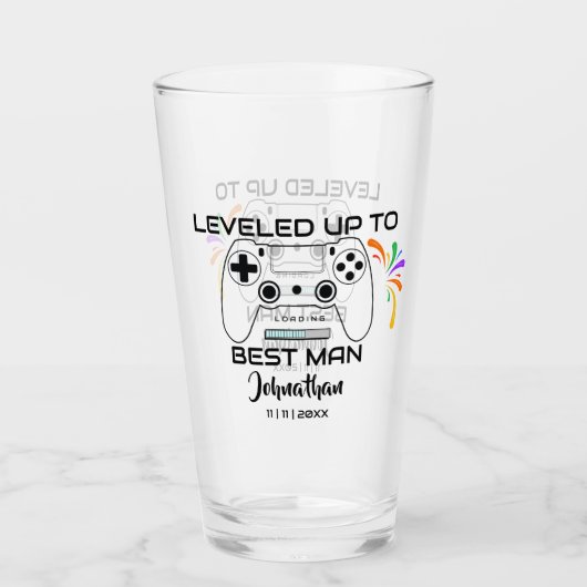 Bruiloft Beste Man Levelled Up Gamer Glas (Voorkant)