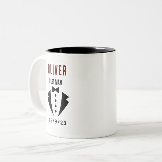 Bruiloft BESTE MAN Tuxedo gepersonaliseerde naam T Tweekleurige Koffiemok (Voorkant links)