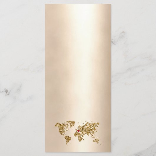 Bruiloft Bestemming Goud Glitter Wereldkaart Hart Menu (Achterkant)
