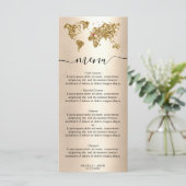 Bruiloft Bestemming Goud Glitter Wereldkaart Hart Menu (Staand voorkant)