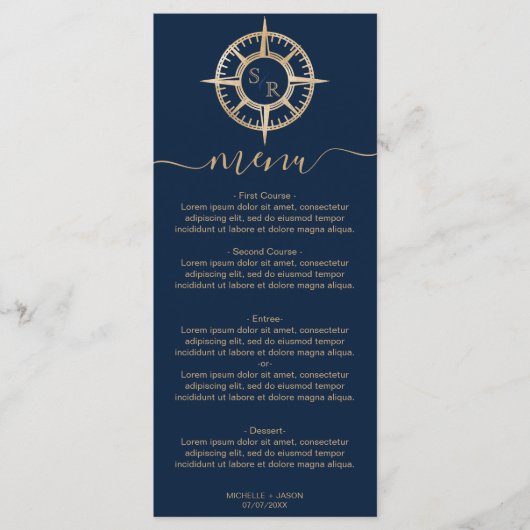 Bruiloft Bestemming Goud Kompas Monogram Menu (Voorkant)