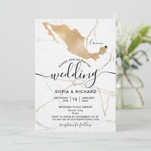 bruiloft Bestemming Mexico Gold Movable Heart Kaart (Staand voorkant)