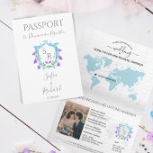Bruiloft Bestemming Paspoort Blue Crest Monogram
