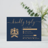 Bruiloft Bestemming Paspoort Gold Navy Wereldkaart RSVP Kaartje (Staand voorkant)