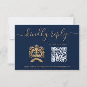 Bruiloft Bestemming Paspoort Gouden Marine QR Code RSVP Kaartje (Voorkant)