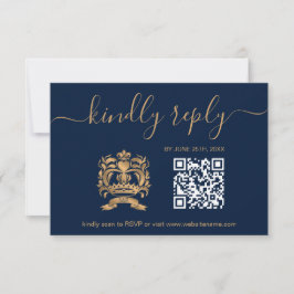 Bruiloft Bestemming Paspoort Gouden Marine QR Code RSVP Kaartje