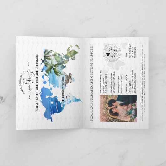 Bruiloft Bestemming Paspoort Groene Wereldkaart Pa (Binnen)