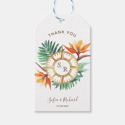 Bruiloft Bestemming Paspoort Kompas Dank u Cadeaulabel (Voorkant)