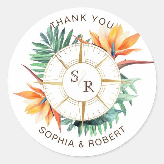 Bruiloft Bestemming Paspoort Kompas Dank u Ronde Sticker (Voorkant)