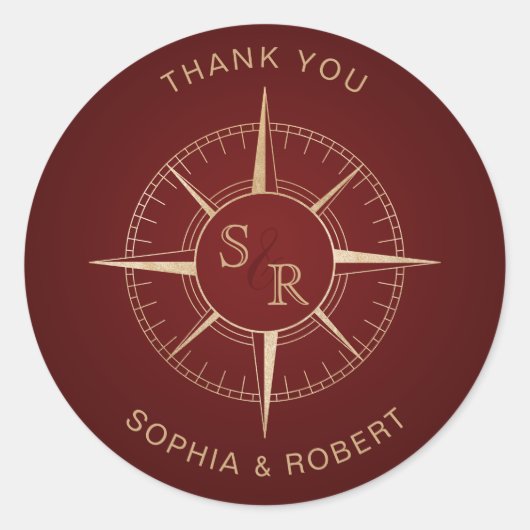 Bruiloft Bestemming Paspoort Kompas Dank u Ronde Sticker (Voorkant)