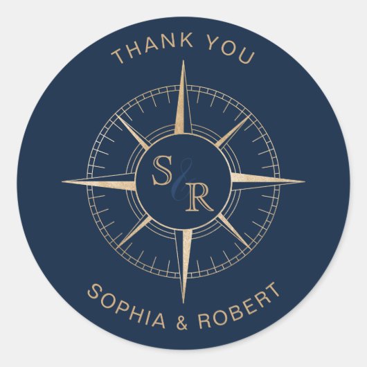 Bruiloft Bestemming Paspoort Kompas Dank u Ronde Sticker (Voorkant)