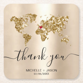 Bruiloft Bestemming Paspoort Wereldkaart Dank u Kartonnen Onderzetters