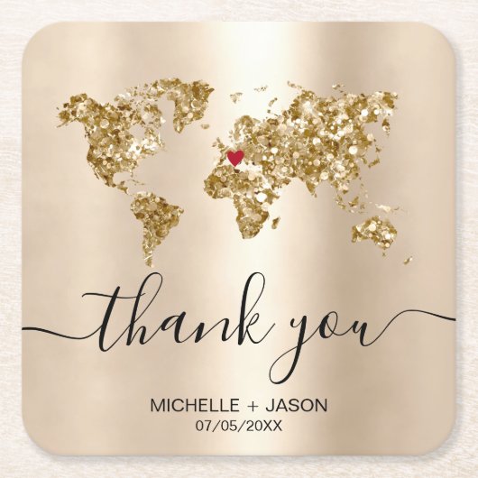 Bruiloft Bestemming Paspoort Wereldkaart Dank u Kartonnen Onderzetters (Voorkant)