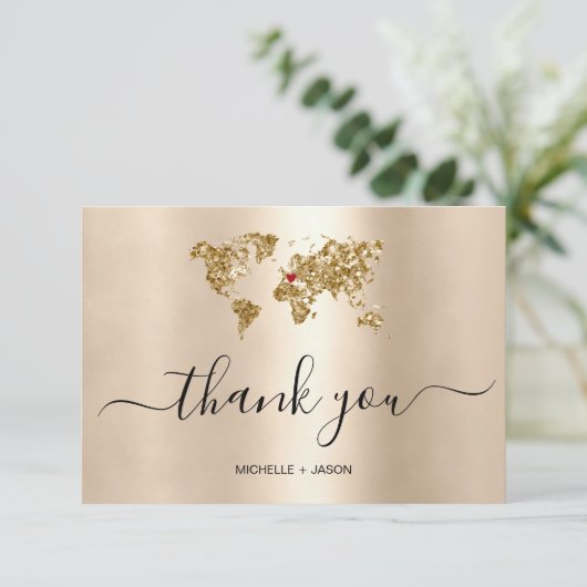 Bruiloft Bestemming Paspoort Wereldkaart Dank u RSVP Kaartje (Staand voorkant)