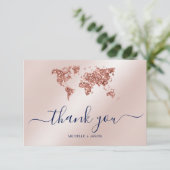 Bruiloft Bestemming Paspoort Wereldkaart Dank u RSVP Kaartje (Staand voorkant)