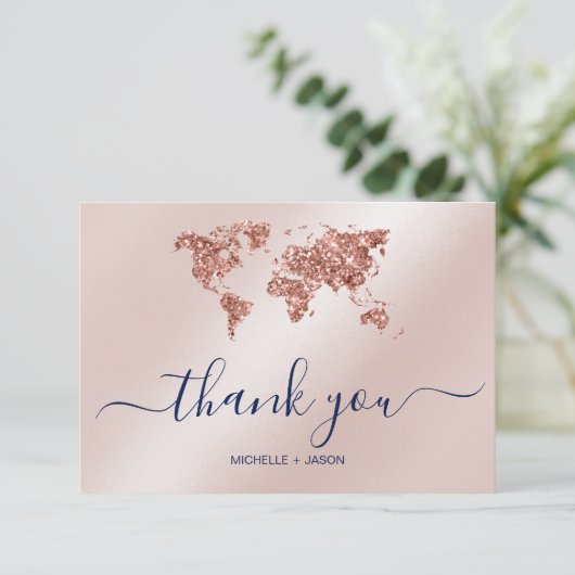 Bruiloft Bestemming Paspoort Wereldkaart Dank u RSVP Kaartje (Staand voorkant)