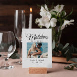 Bruiloft Bestemming Tafel Naam Koppel Reizen Foto<br><div class="desc">Verbeter de elegantie en personalisatie van uw bruiloft met onze bruiloft Bestemming Tafel Naam Decor. Perfect voor bestemmingsbruiloften of reisgethematiseerde feesten, deze borden bevatten de naam van een land als de tabelnaam naast een prachtige foto van het paar, en voegen een unieke en persoonlijke touch toe aan uw receptiedecor. Elk...</div>